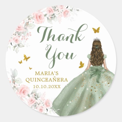 Sage Green Gold Royale Girl Sweet Sixteen Birthday Classic Round Sticker