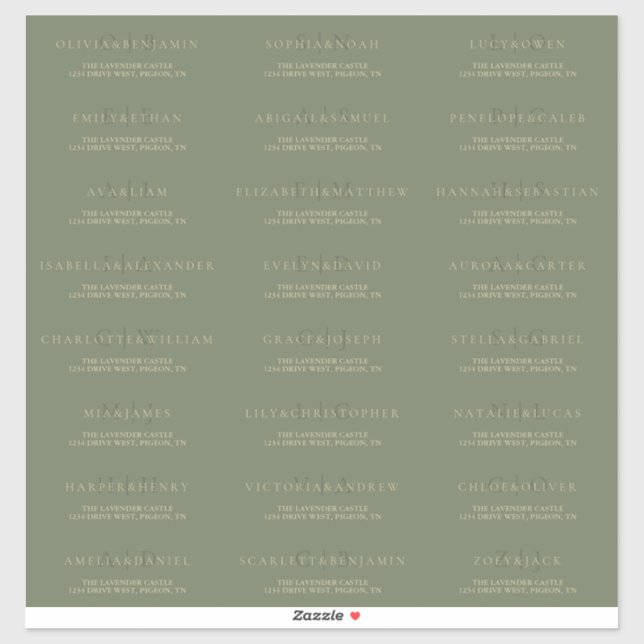 Sage Green Gold Simple Formal Wedding Address Sticker (Sheet)