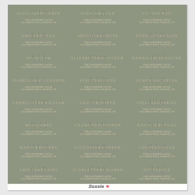 Sage Green Gold Simple Formal Wedding Address Sticker