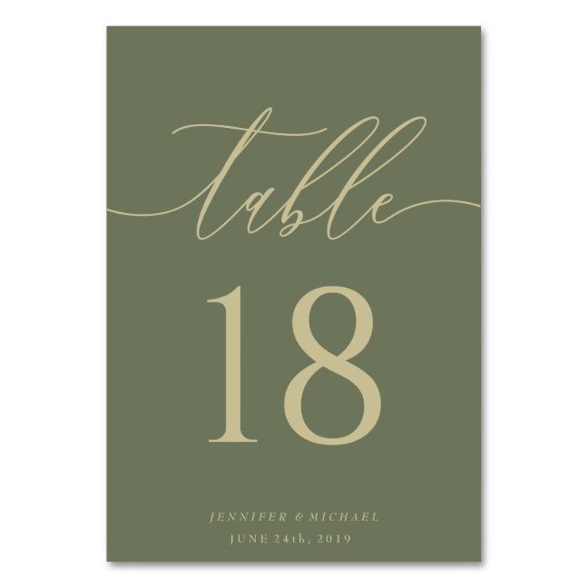 Sage Green Gold Simple Wedding Seating Table Number