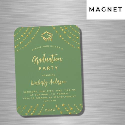 Sage green gold stars graduation party invitation magnet