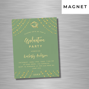 Sage green gold stars graduation party luxury magnetic invitation