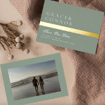Sage Green GOLD Stripe Photo Save The Date Foil Invitation<br><div class="desc">Please contact us for additional stationery or questions... . This card is part of a unique suite and collection.</div>
