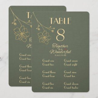 Sage Green Gold Table Number and Place Card 
