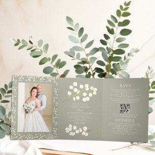 Sage Green Gold Trifold Letter Fold Invitation