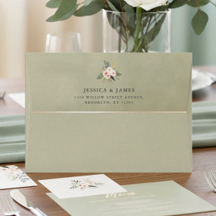 Sage Green & Gold Velvet Texture Wedding Envelope