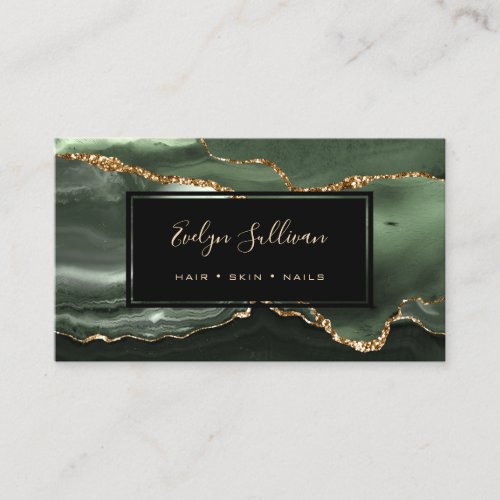 sage green gold watercolor agate business card