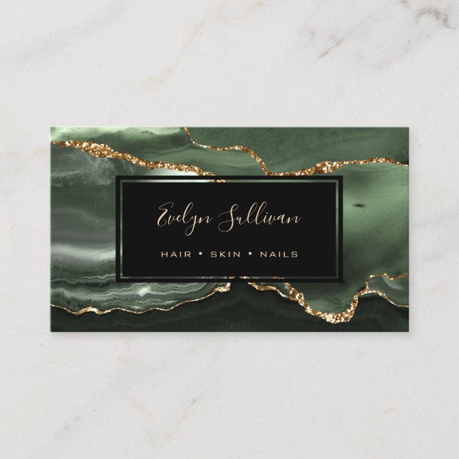 sage green gold watercolor agate business card (Front)
