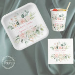 Sage Green Gold Watercolor Floral Botanical Paper  Paper Plates<br><div class="desc">Gorgeous sage green with pink blush watercolor floral paper plates for all occasions.</div>