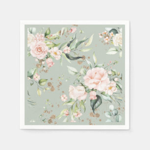 Sage Green Gold Watercolor Floral Botanical Party Napkins