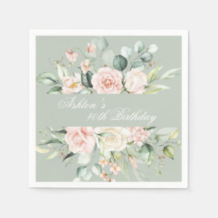 Sage Green Gold Watercolor Floral Botanical Party Napkins