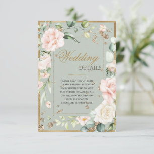 Sage Green Gold Watercolor QR Code Wedding Enclosure Card
