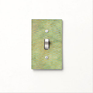 Sage Green & Gold Watercolor Wave Stripes Light Switch Cover