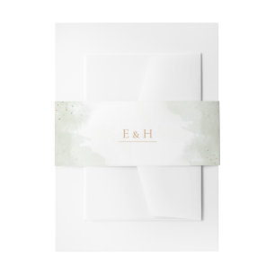 Sage green gold watercolour elegant wedding invitation belly band
