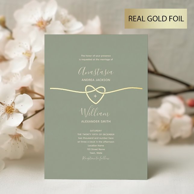 Sage Green Gold Wedding Foil Invitation (Creator Uploaded)