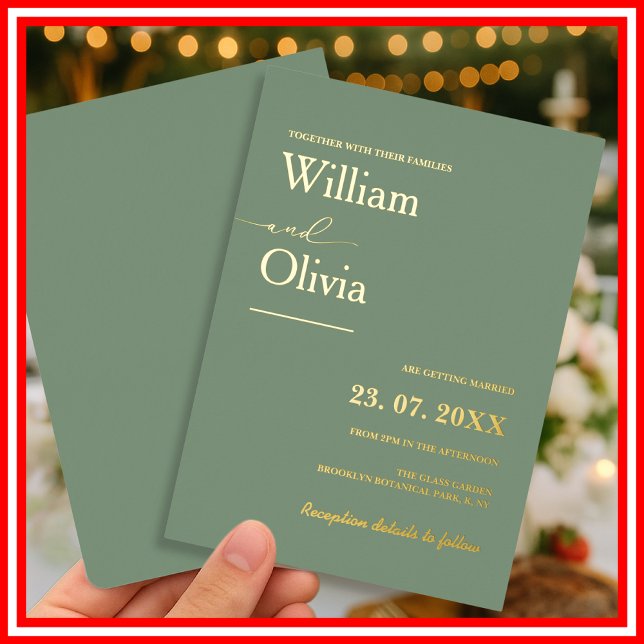 Sage Green Gold Wedding Foil Invitation (Creator Uploaded)
