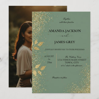 Sage Green & Gold Wedding Invitation
