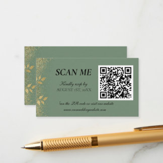 Sage Green Gold Wedding QR Code RSVP Enclosure Card