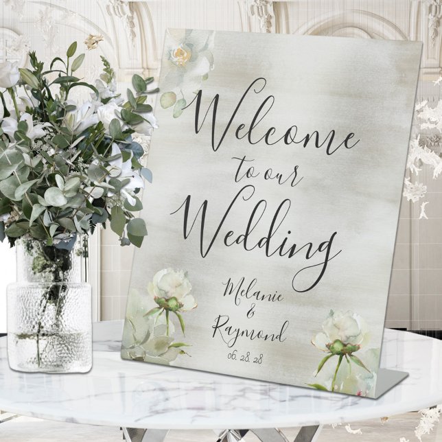 Sage Green Gold Welcome To Our Wedding Customize Pedestal Sign (Creator Uploaded)