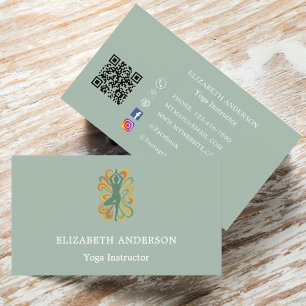 Sage green gold Yoga pose Instructor Business Card