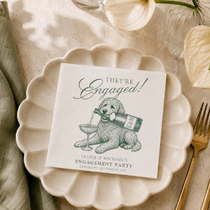Sage Green Golden Doodle Champagne Engagement Napkins
