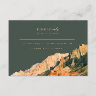Sage green Golden Mail Back Wedding RSVP Card 