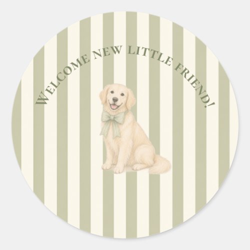 Sage Green Golden Retriever Baby Shower  Classic Round Sticker