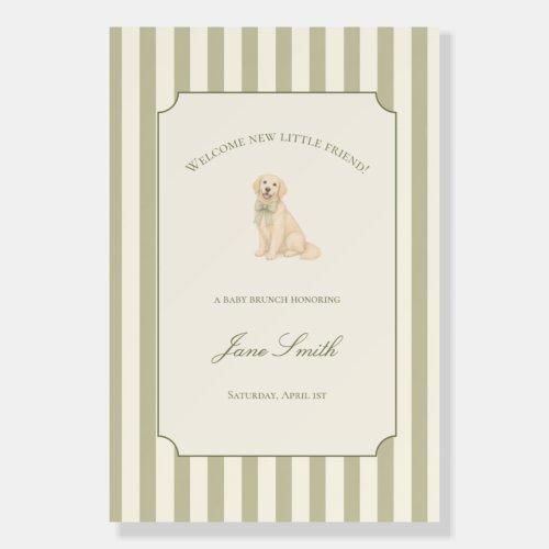 Sage Green Golden Retriever Baby Shower Welcome Foam Board