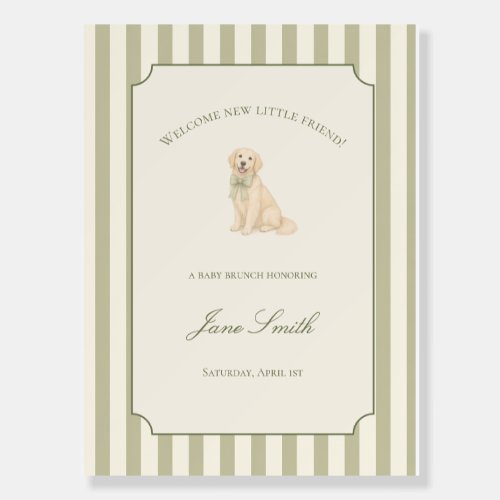 Sage Green Golden Retriever Baby Shower Welcome Foam Board
