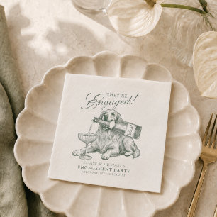 Sage Green Golden Retriever Champagne Engagement Napkins
