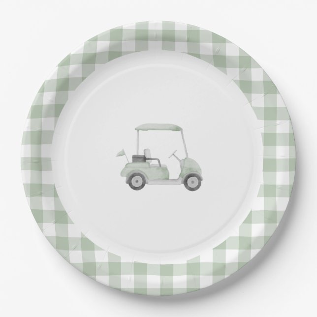 Sage green golf baby shower plate (Front)
