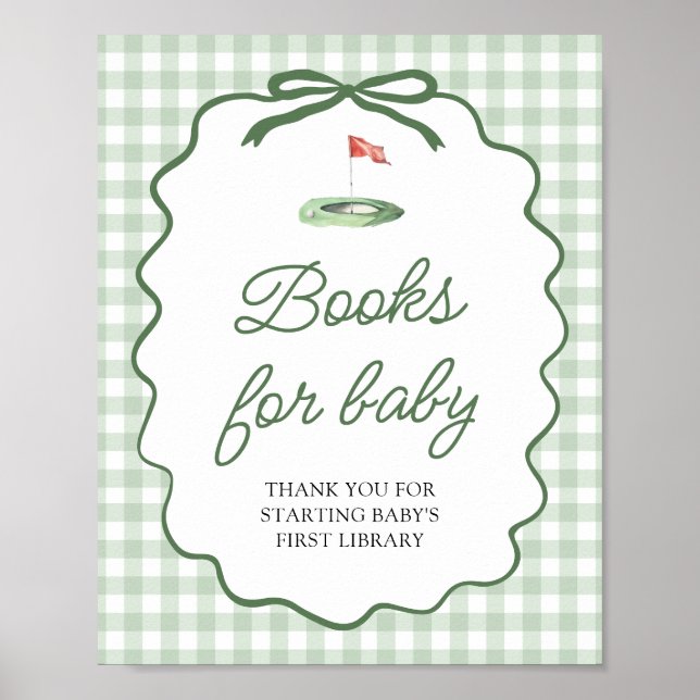 Sage Green Golf Bow Baby Shower Diaper Raffle Game Poster (Front)