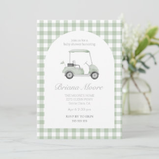 Sage green Golf cart baby shower Invitation