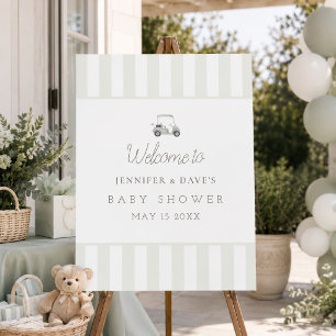 Sage green golf cart baby shower welcome sign
