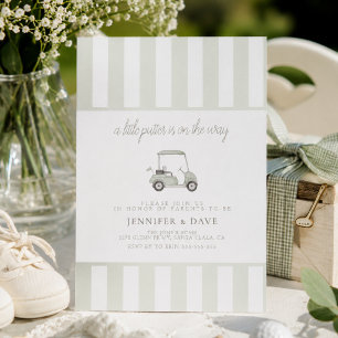 Sage green golf cart little putter on the way invitation