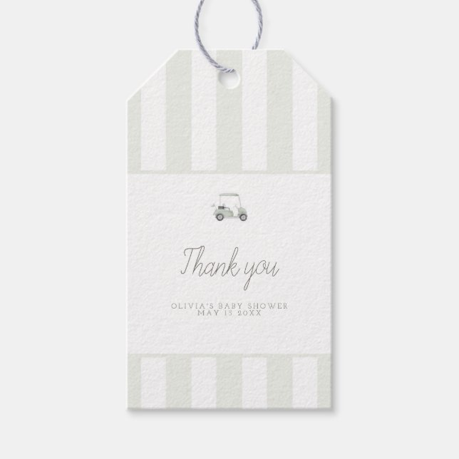 sage green golf cart rectangle favor tag (Front)