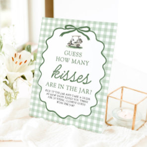 Sage Green Golf Guess How Many Kisses Baby Shower Pedestal Sign