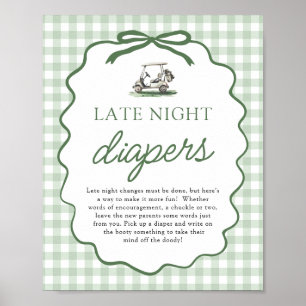 Sage Green Golf Late Night Diapers Baby Shower Poster