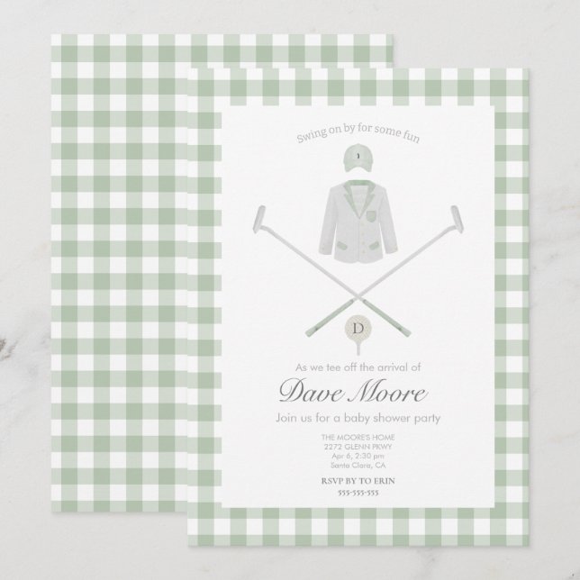 Sage green Golf theme baby shower Invitation (Front/Back)