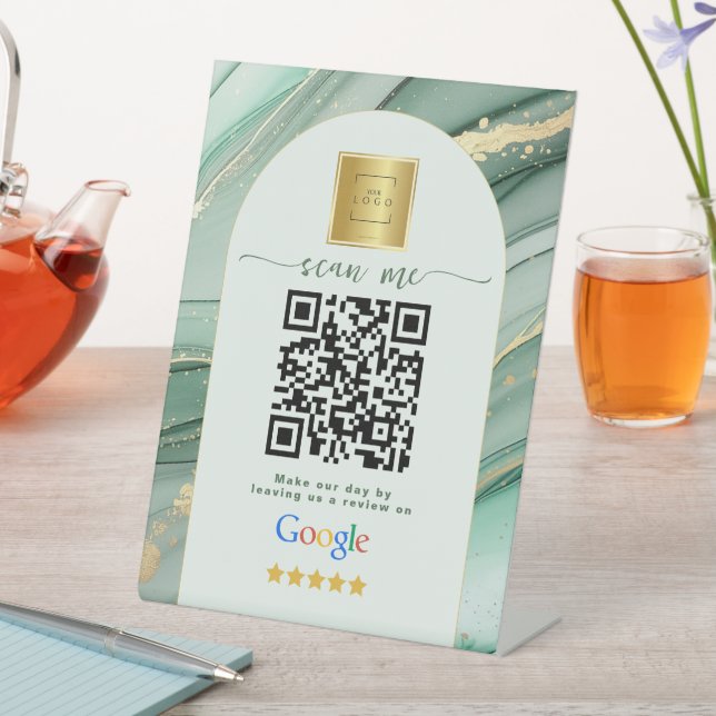 Sage Green Google Reviews Business Link QR Code   Pedestal Sign (In SItu)