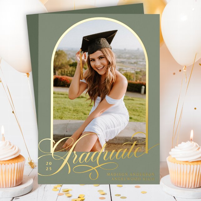 Sage Green Graduate Foil Graduation Announcement (Creator Uploaded)
