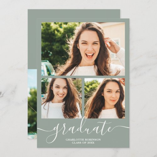 Sage green graduate script 4 photos graduation invitation