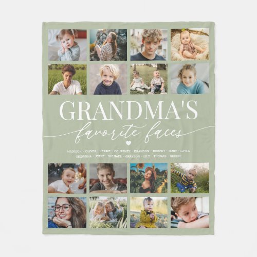 Sage Green Grandma 16 Photo Collage Blanket