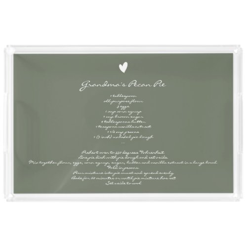 Sage Green Grandmas Recipe Family Keepsake Custom Acrylic Tray