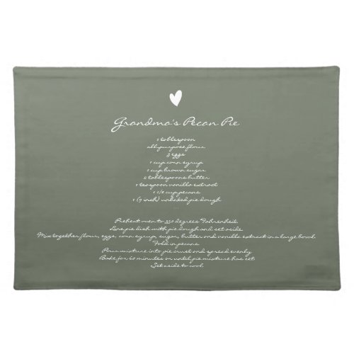 Sage Green Grandmas Recipe Family Keepsake Custom Cloth Placemat