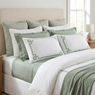 Sage Green Greek Key Border King Size Pillow Case