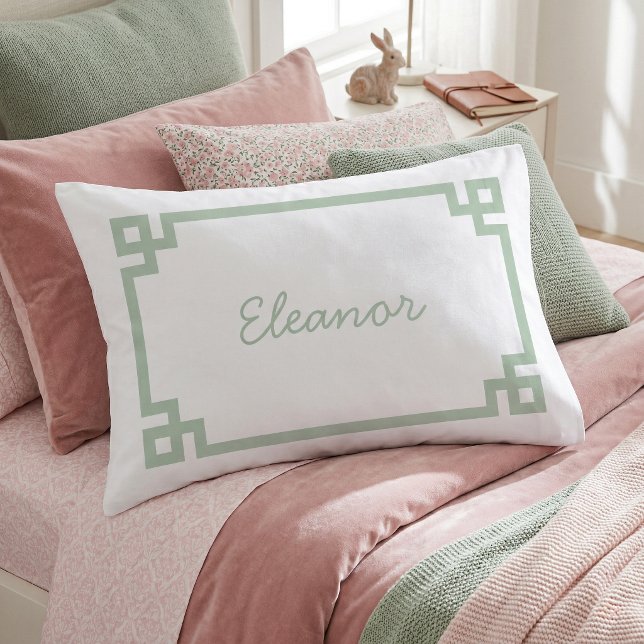 Sage Green Greek Key Monogram Standard Pillow Case (Creator Uploaded)