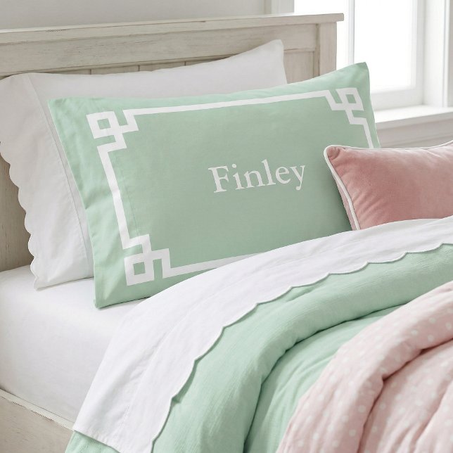Sage Green Greek Key Monogram Standard Pillow Case (Creator Uploaded)
