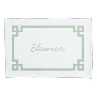 Sage Green Greek Key Monogram Standard Pillow Case
