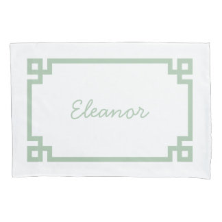 Sage Green Greek Key Monogram Standard Pillow Case